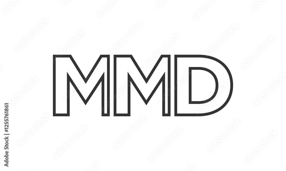 Poster mmd logo design template with strong and modern bold text. initial based vector logotype featuring s