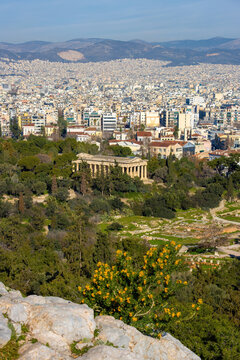 Hephaestion is the ancient temple of Hephaestus in Athens. Greece, vertical view.