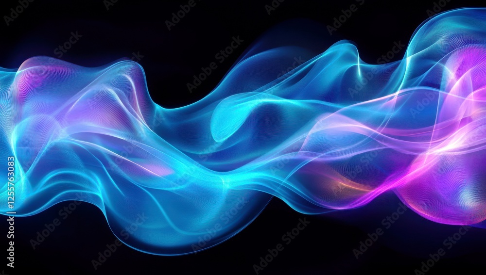 Poster abstract colorful wave pattern with smooth flowing lines and vibrant gradients in a dark background 