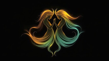 Glowing Gemini Twins Abstract Art Mystical Elegant Feminine Zodiac Dual Spiritual Fantasy Design