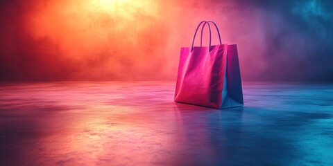 Neon Shopping Bag:  A vibrant pink shopping bag sits on a reflective surface bathed in neon lights, creating a stylish and modern image.