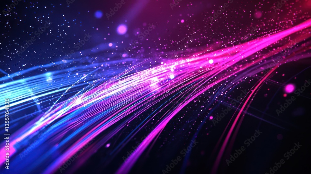 Poster abstract futuristic digital background with glowing lines and particles
