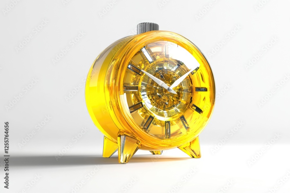 Aufkleber a yellow clock sits on top of a table, providing a pop of color and functionality