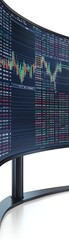 Fototapeta premium Curved screen displaying dynamic stock market data and trading graphs.