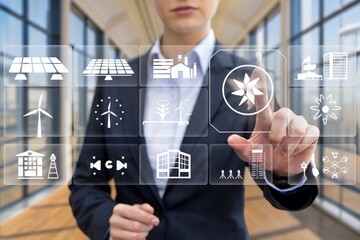 The touchscreen is displaying a grid with various icons representing energy solutions