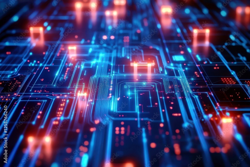 Aufkleber abstract futuristic circuit board with glowing lines and colorful lights representing digital techno