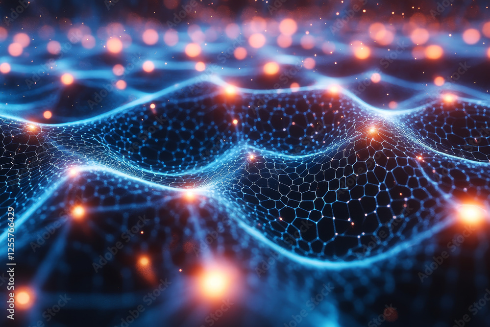 Aufkleber abstract blue wave pattern with glowing particles and hexagons
