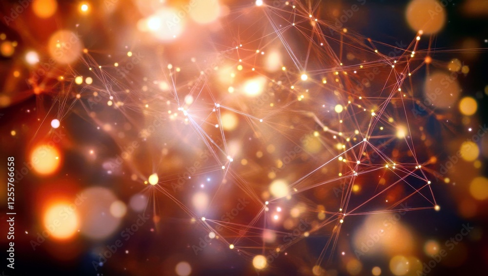 Poster abstract luminous background featuring vibrant bokeh lights and intricate network patterns with warm