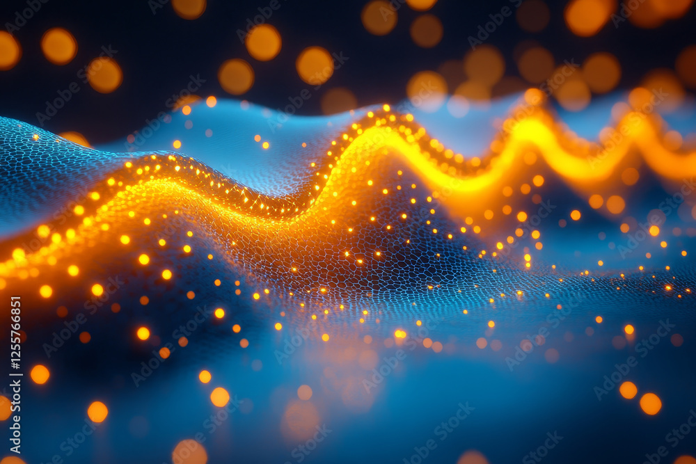Aufkleber abstract wave pattern with glowing particles and blue background