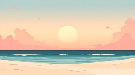 Serene Sunset Beach Scene With Calm Ocean Waves
