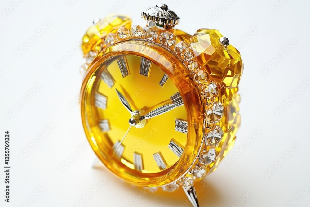 Aufkleber a yellow clock sits atop a table, perfect for adding a pop of color to any scene
