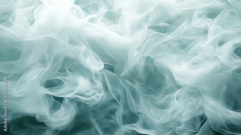 Poster an elegant abstract representation of swirling smoke, creating a soft and calming visual effect that