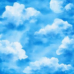 Fluffy white clouds drift lazily across a bright, clear blue sky, creating a serene and dreamlike atmospheric scene -ai