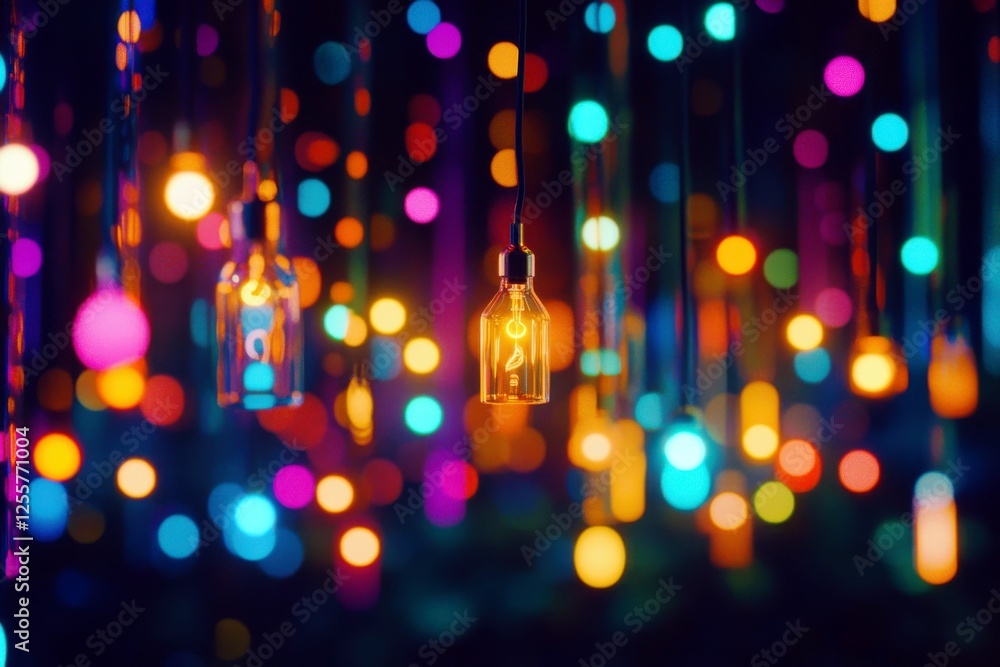 Aufkleber vibrant and colorful bokeh with hanging light bulbs creating a magical atmosphere for events and cel