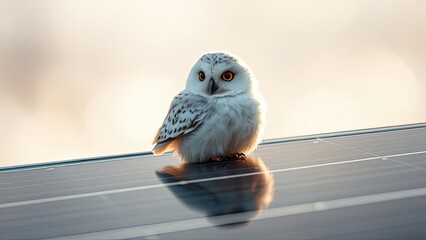 Snowy Owl on Solar Panel Renewable Energy Wildlife Bird