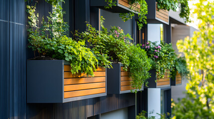A chic urban home with terraces lined by industrial metal railings and framed by hanging garden walls.