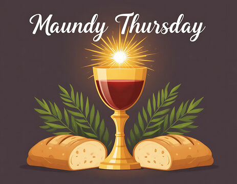 Maundy Thursday Still Life with Chalice, Bread, and Palm Leaves