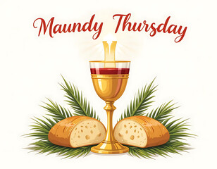 Maundy Thursday Eucharist Illustration with Chalice, Bread, and Palm Fronds