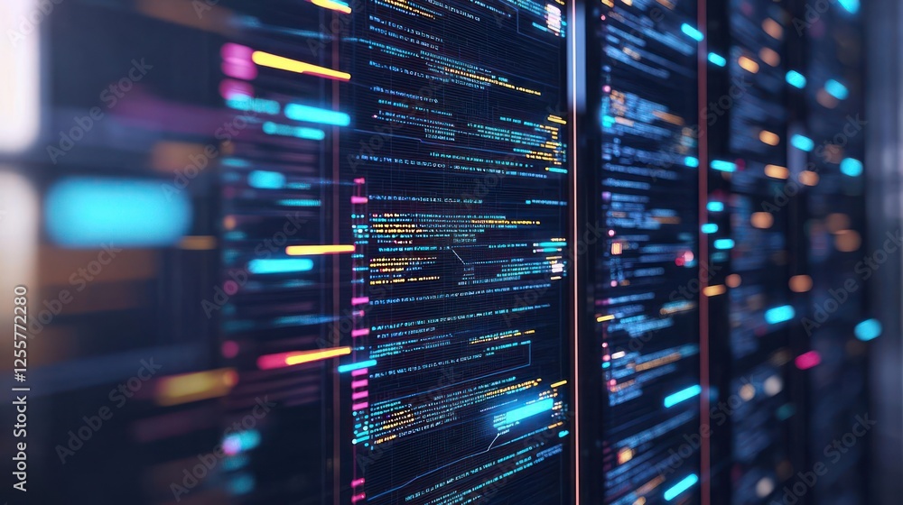 Poster digital code display panels in a server room