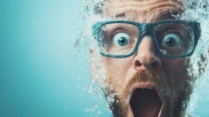A man with glasses expresses surprise while being splashed with water, creating a striking visual moment that captures raw emotion and unexpected joy.