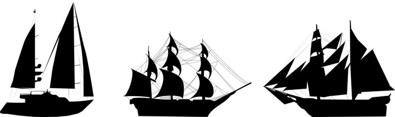ships with sails silhouette on white background vector