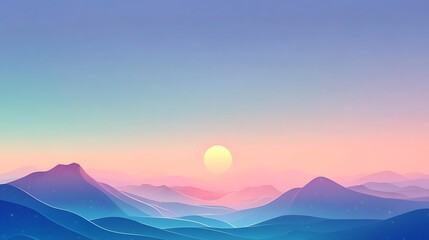Pastel Mountains Sunset Landscape Artistic Render