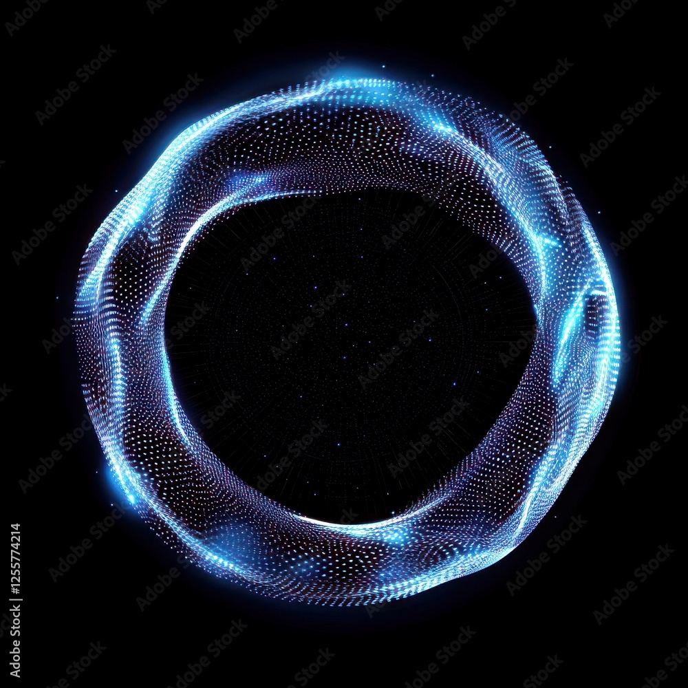 Poster abstract glowing ring of light with intricate patterns swirling in a dark background, showcasing vib