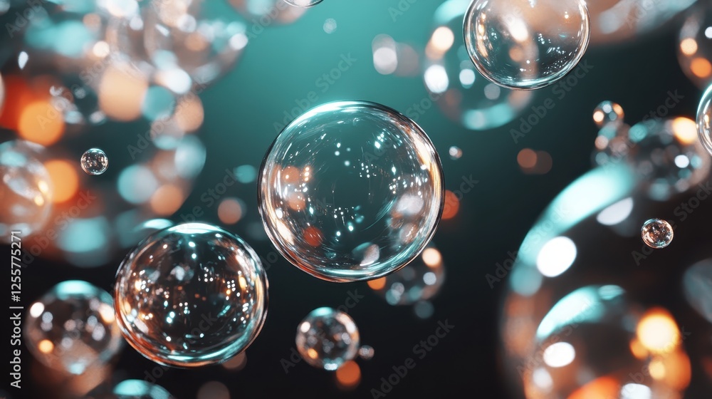 Poster an ethereal visualization of a cluster of bubbles surrounded by colorful lights, creating a dreamlik
