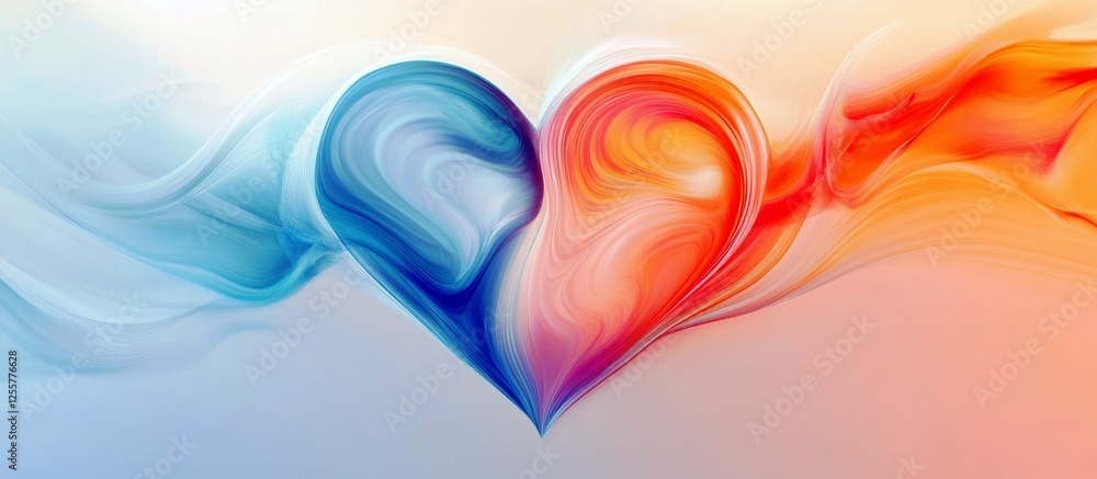 Poster vibrant abstract heart shape with smooth blends of blue and red colors against a soft background rep