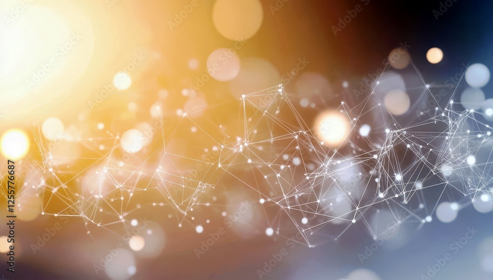 Poster abstract technology background with glowing circles and connected lines, representing digital commun