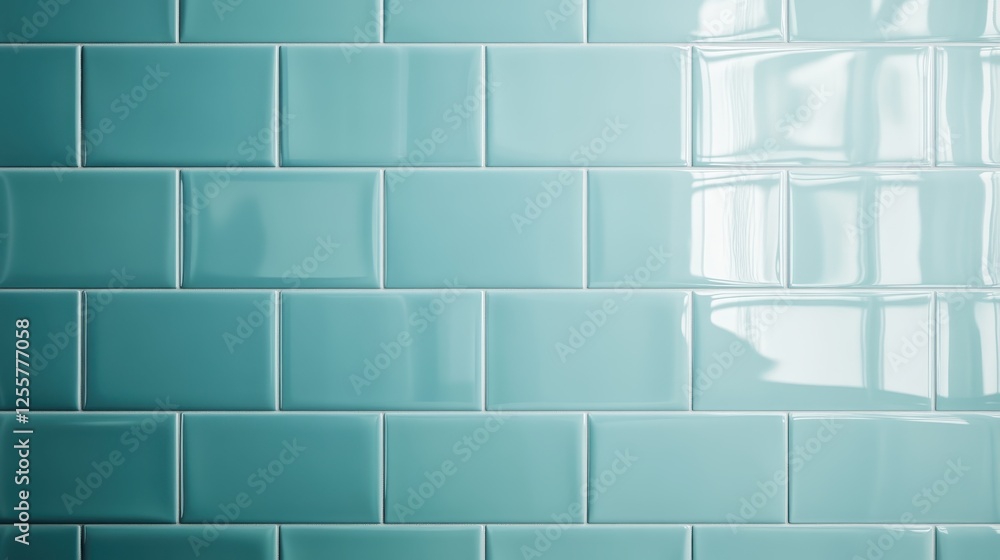 Poster a visually appealing close-up of turquoise subway tiles arranged neatly, showcasing their glossy sur