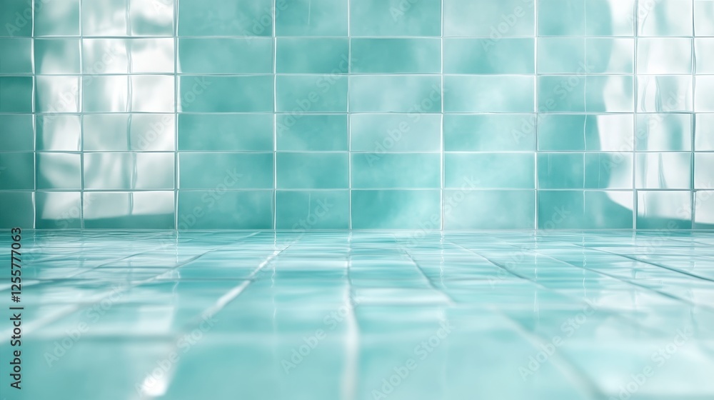 Poster this captivating image showcases a glossy teal tile surface, reflecting light elegantly to create a 