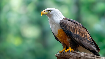 Obraz premium Majestic Bald Eagle perched on branch, forest background, wildlife photography, nature documentary