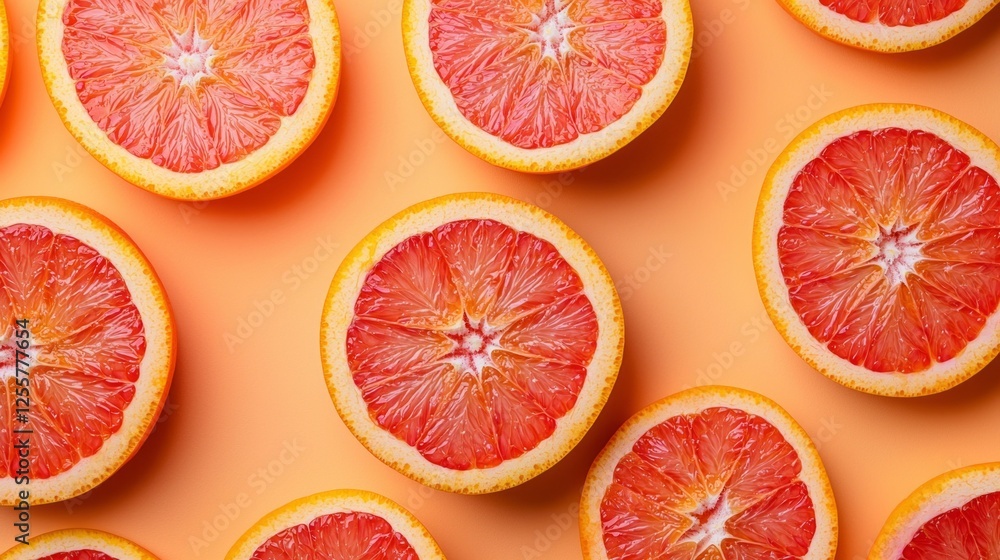 Aufkleber slices of fresh red orange and grapefruit arranged artistically against a soft peach backdrop create