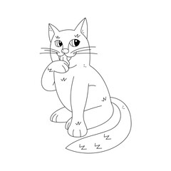 Cute cat lick a paw. Hand drawn clip art for your project.