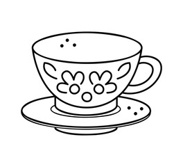 Patterned cup and saucer. Hand drawn clip art for your project.