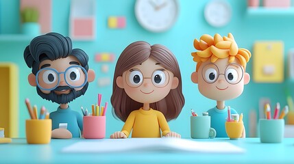 Business team working together to enhance customer satisfaction, 3D cartoon style