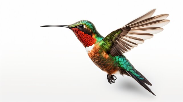 Graceful Hummingbird Hovering Isolated on White Background