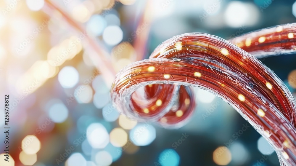 Aufkleber dynamic light trails through twisted copper wires abstract art digital realm vivid bokeh background 