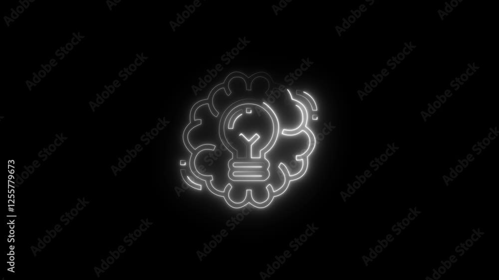 Poster glowing neon brainstorming icon animation on black background.digital brain power icon animation.cre