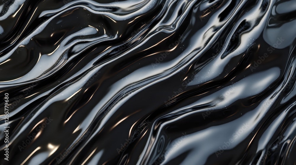 Poster an abstract image depicting dark, flowing waves on a fluid surface presents an artistic exploration 