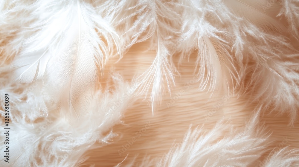 Aufkleber this image features a close-up of delicate white feathers scattered softly across a light-toned back