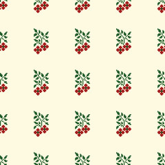 Pixel art floral and geometric pattern with decorative borders in orange and yellow tones on beige background. Ideal for fabric and wallpaper designs.