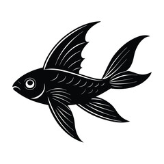 Vector silhouette illustration of a flying fish on a white background