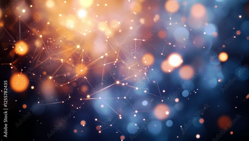 Poster abstract light pattern with bright bokeh effect and vivid color contrast in blue and orange for crea