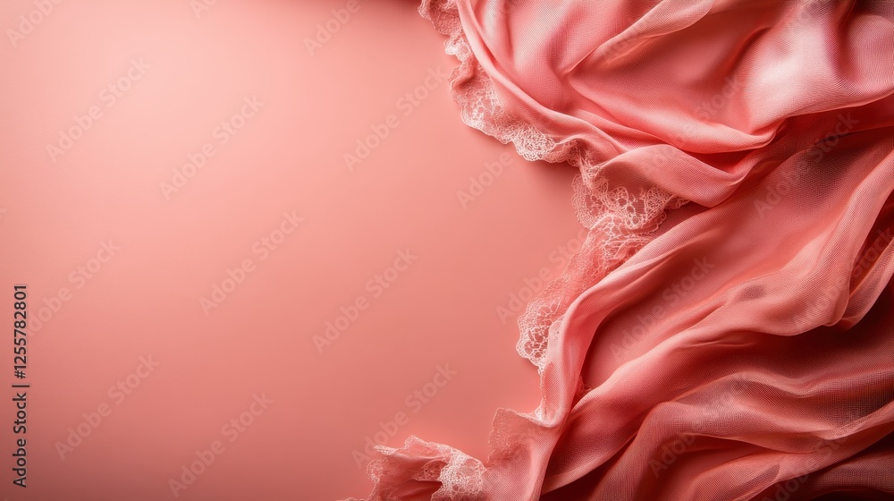 Poster a captivating display of textured pink fabric flowing gracefully against a soft peach backdrop, idea