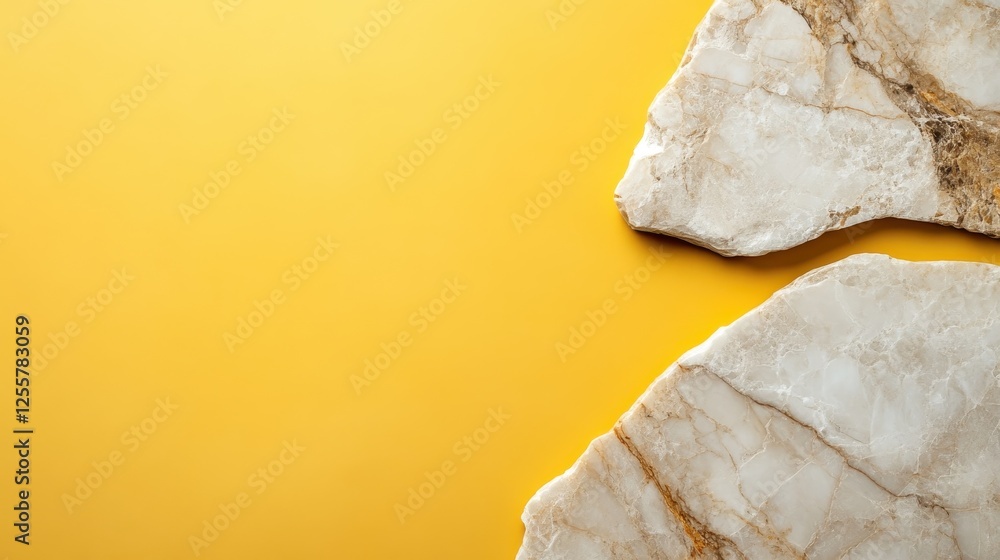 Poster a close-up view of natural yellow marble showcasing its unique textures and patterns, offering an el