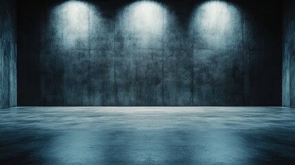 This image portrays a dimly lit industrial space with concrete walls and focused lighting creating an atmosphere of mystery and sophistication ideal for creative uses.