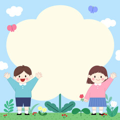 boy and girl with flowers
