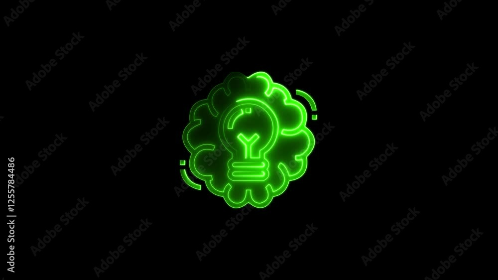 Poster glowing neon brainstorming icon animation on black background.digital brain power icon animation.cre